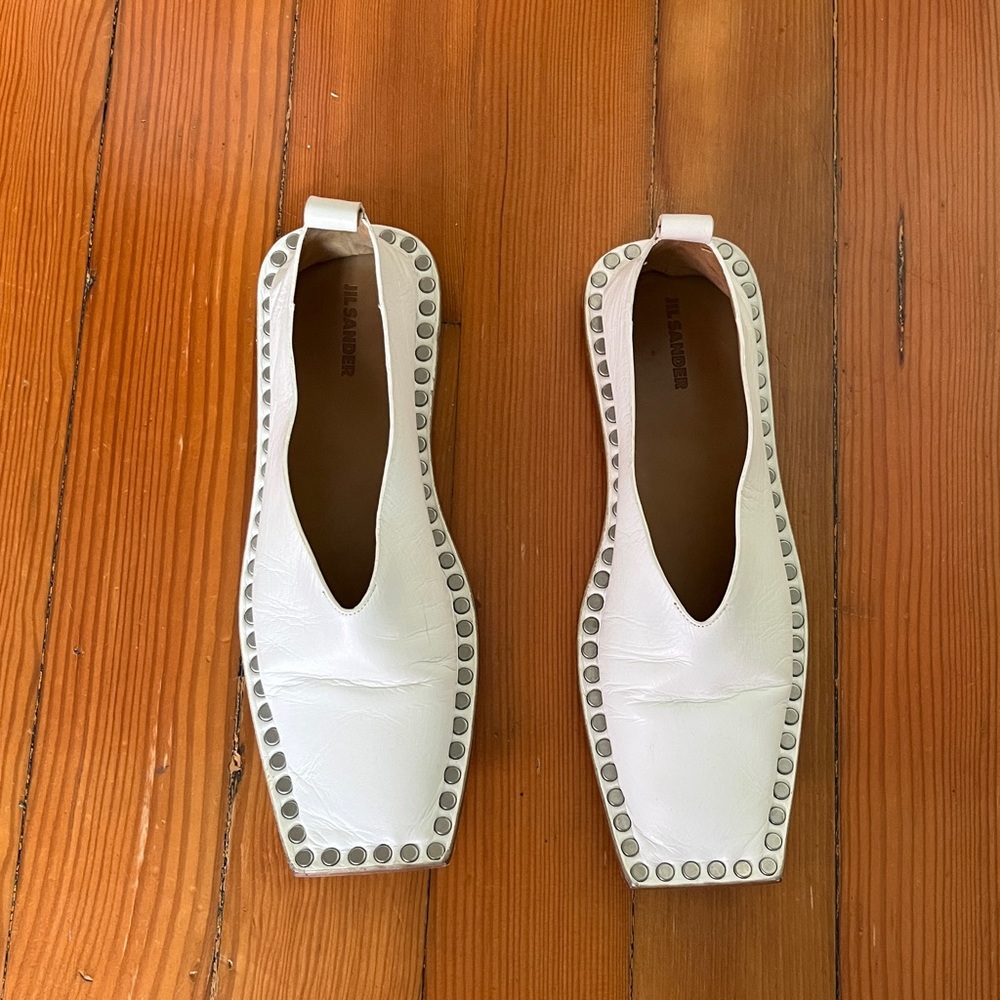 Jil Sander White Leather Studded Ballet Flats